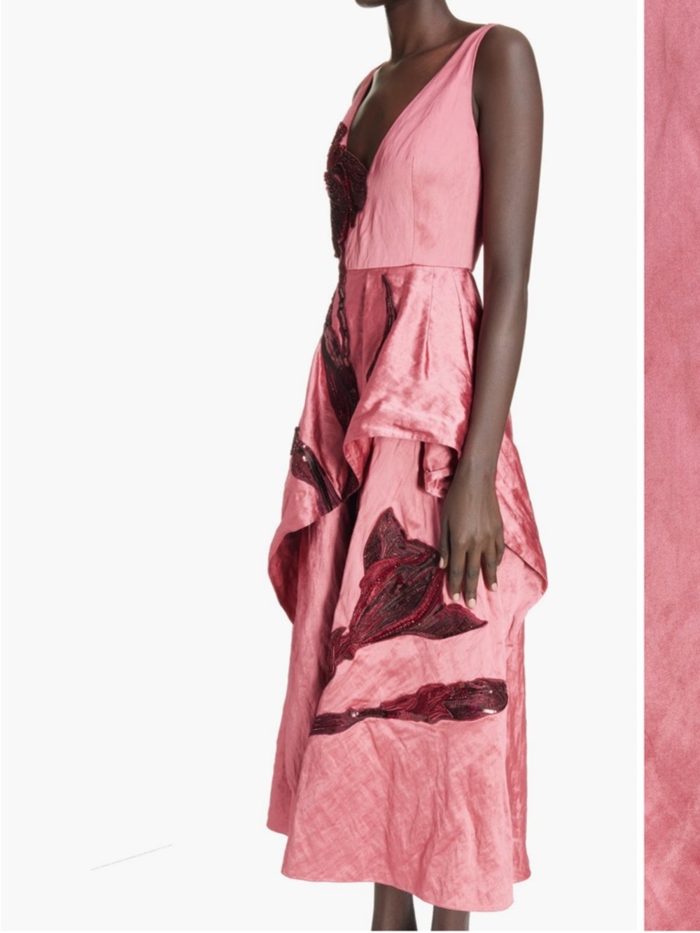 ERDEM Applique Floral Satin Midi Dress - Picture 3 of 16